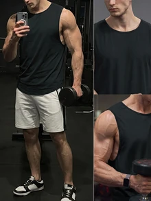 GymBeat Boyfriend Style Men Solid Sports Workout Tank Top Pack Compression Workout Tops Breathable, Gym - Black - View 6