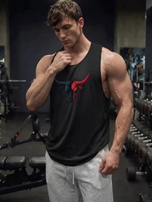 GymBeat Men's Summer Casual Bull Head Printed Sports Gym Tank Top Comfortable Breathable Baggy For Gym Performance-T, Lightweight - Black - View 4