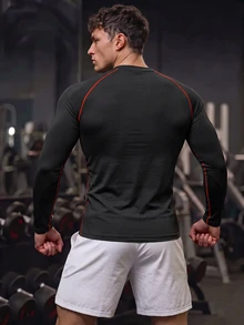 GymBeat Men's Spider Print Round Neck Raglan Long Sleeve Sports T-Shirt Compression Shirt, Lightweight, Gym - Black - View 2