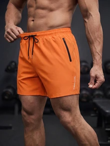 GymBeat 男士抽绳简约百搭日常休闲运动短裤，适合健身、篮球等多种场合，轻便透气，并附赠洗手液。 - 橘色 - 查看 6