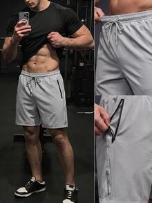 GymBeat Men's Boyfriend Style Drawstring Sports Shorts,Quick Dry Casual Gym Workout Shorts With Pockets,Lightweight Versatile Grey Running Basketball Shorts - Grey - View 5
