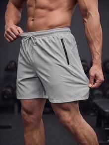 GymBeat Men's Boyfriend Style Drawstring Sports Shorts,Quick Dry Casual Gym Workout Shorts With Pockets,Lightweight Versatile Grey Running Basketball Shorts - Grey - View 3