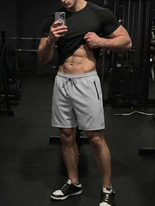 GymBeat Men's Boyfriend Style Drawstring Sports Shorts,Quick Dry Casual Gym Workout Shorts With Pockets,Lightweight Versatile Grey Running Basketball Shorts - Grey - View 6
