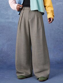 PAVTROS Men American Vintage Long Pants, Double Belt Loop Design, Loose Casual Fashion Versatile Wide Leg - Khaki - View 1