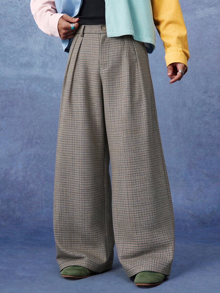 PAVTROS Men American Vintage Long Pants, Double Belt Loop Design, Loose Casual Fashion Versatile Wide Leg - Khaki - View 1