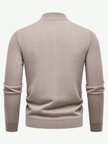 Manfinity Homme Sweater Rajut Setengah Resleting Motif Tekstur Pria Gaya Klasik, Pullover Lengan Panjang, Gaya Unisex Musim Gugur/Dingin, Pakaian Pasangan, Hadiah Liburan Terbaik - Krem - View 2