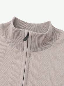 Manfinity Homme Sweater Rajut Setengah Resleting Motif Tekstur Pria Gaya Klasik, Pullover Lengan Panjang, Gaya Unisex Musim Gugur/Dingin, Pakaian Pasangan, Hadiah Liburan Terbaik - Krem - View 3