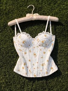 Comfortcana Women's Contrast Lace Ditsy Floral Shaping Camisole Top - Yellow - View 3