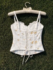 Comfortcana Women's Contrast Lace Ditsy Floral Shaping Camisole Top - Yellow - View 2