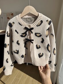 SHEIN 青少年女孩豹紋蝴蝶結圓領套頭毛衣與裙子兩件套，柔軟甜美優雅簡約穿搭，適合秋冬旅行、外出、派對、戶外玩耍、野餐 - 彩色 - 查看 6