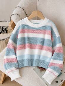 Girls' Sweet & Gentle Knit Sweater, Suitable For Spring, Summer, Autumn, Back To School, Casual, Home, Outing, Party, Street - Multicolor - View 1