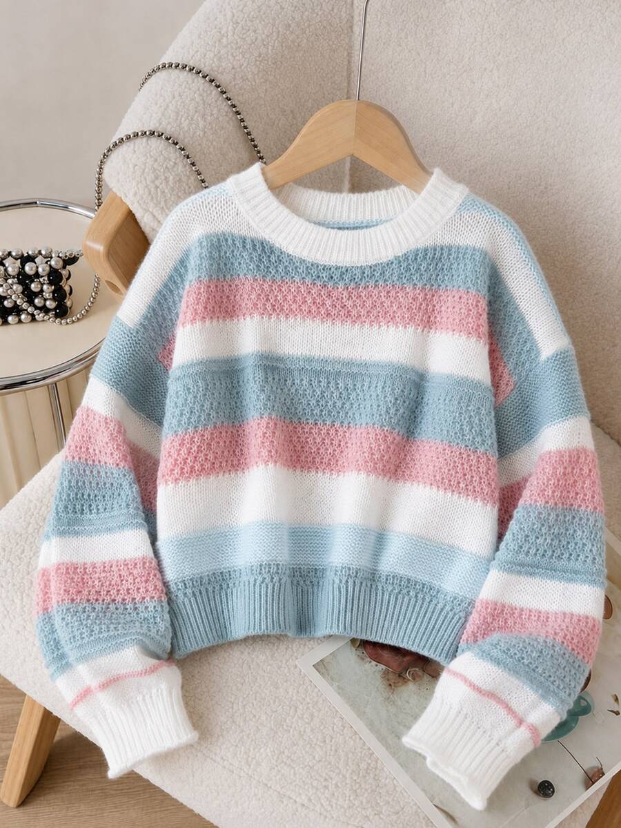 Girls' Sweet & Gentle Knit Sweater, Suitable For Spring, Summer, Autumn, Back To School, Casual, Home, Outing, Party, Street - Multicolor - View 1