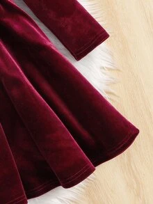 SHEIN 女童聖誕公主毛絨洋裝 紅色可愛圓領拼接毛絨布料 A字裙 腰線對比色蝴蝶結 秋冬款 - 紅色 - 查看 6