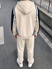 青少年男孩休閒極簡長袖連帽舒適運動衫2件套，適合秋冬，經典帥氣冷色調拼色圖案印花，經典旅行城市名稱California文字圖案印花，適合返校季 - 彩色 - 查看 5