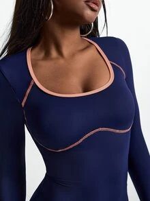 Innovista Innovista Women's Striped Colorblock Long Sleeve Sports Jumpsuit - Blue - View 10