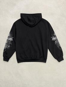 SHEIN EZwear 街頭龐克黑色全印花女款連帽拉鍊抓絨運動衫 - 彩色 - 查看 3