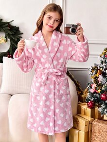 SHEIN 兒童青少年女孩軟心刺繡純色粉紅色，適合青少年女孩，秋冬季青少年女孩 - 粉色 - 查看 10