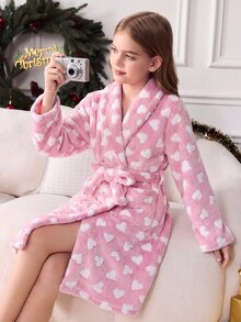 SHEIN 兒童青少年女孩軟心刺繡純色粉紅色，適合青少年女孩，秋冬季青少年女孩 - 粉色 - 查看 4