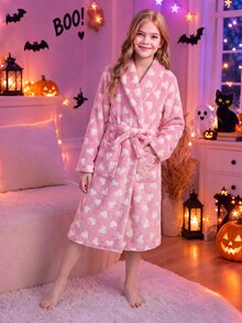 SHEIN 兒童青少年女孩軟心刺繡純色粉紅色，適合青少年女孩，秋冬季青少年女孩 - 粉色 - 查看 13