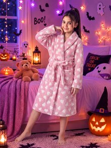 SHEIN 兒童青少年女孩軟心刺繡純色粉紅色，適合青少年女孩，秋冬季青少年女孩 - 粉色 - 查看 12