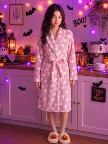 SHEIN 兒童青少年女孩軟心刺繡純色粉紅色，適合青少年女孩，秋冬季青少年女孩 - 粉色 - 查看 14