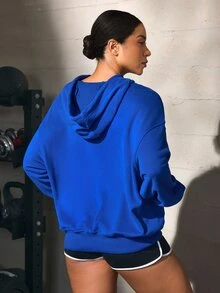 Solea Cove Solea Cove Women's Letter Print Drop Shoulder Long Sleeve Casual Drawstring Hooded Sweatshirt - Blue - View 6