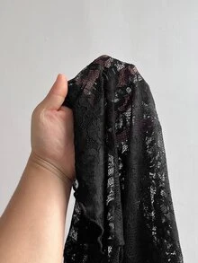 EgrlEra Women's Lace Elastic Peony Floral See-Through Long Sleeves Sexy Goth Top Halloween Night Club Black Floral Autumn - Black - View 5