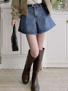 DAZY Washed Blue Loose Wide Leg A-Line Denim Shorts, Spring & Summer Jorts - Blue - View 3