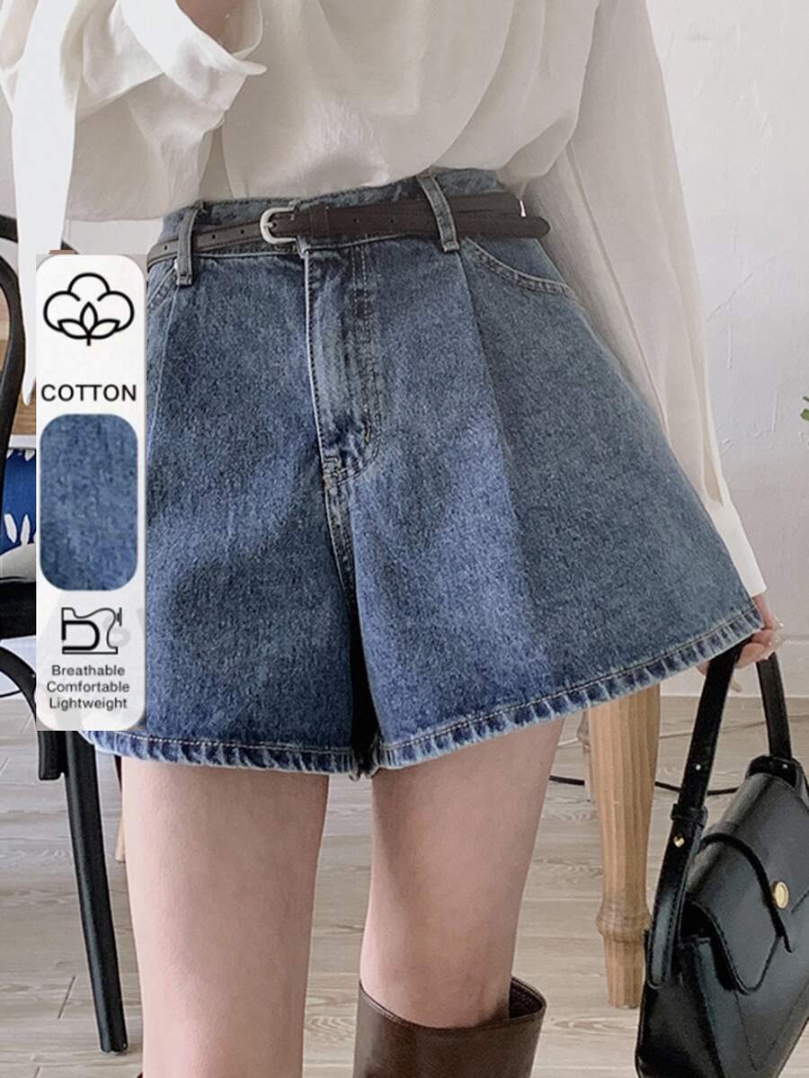 DAZY Washed Blue Loose Wide Leg A-Line Denim Shorts, Spring & Summer Jorts - Blue - View 1