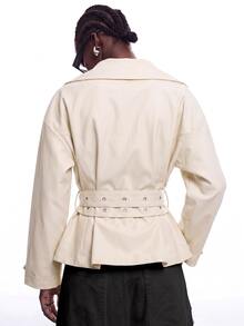 LYSMO Women's Fashion Button Long Sleeve Blazer - Apricot - View 2