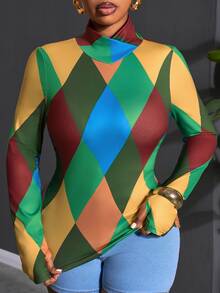 Veslaya 2026 New Spring Women's Cross Neck Printed Long Sleeve Slim Fit Top - Multicolor - View 4