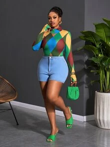Veslaya 2026 New Spring Women's Cross Neck Printed Long Sleeve Slim Fit Top - Multicolor - View 6