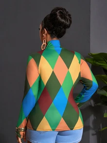 Veslaya 2026 New Spring Women's Cross Neck Printed Long Sleeve Slim Fit Top - Multicolor - View 2