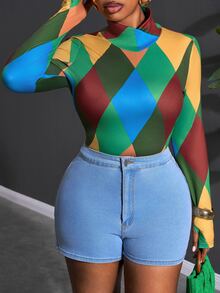 Veslaya 2026 New Spring Women's Cross Neck Printed Long Sleeve Slim Fit Top - Multicolor - View 7