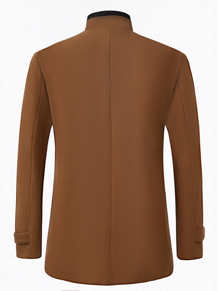 Manfinity Homme Men's Brown Solid Color Single-Breasted Business Versatile Overcoat - Brown - View 2