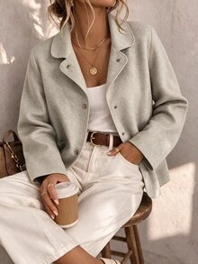 Flora Isola Flora Isola Women's Autumn/Winter Standard Size Oatmeal Wool Short Jacket With Small Lapel, Metal Buttons, Large Pockets, Loose Fit, Commuter Casual Overcoat - Apricot - View 1