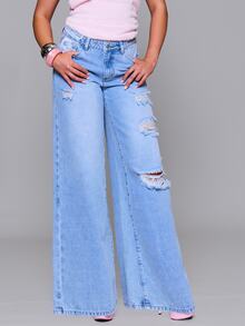 MUSERA Distressed Ripped Low Rise Loose Baggy Fit Denim Jeans Autumn Fall Winter Daily Back To School Pink Pony - Blue - View 2