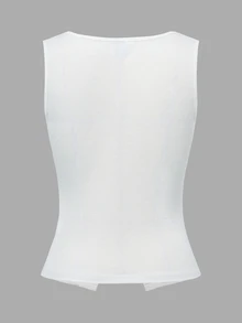 SHEIN Tank Top Rajut Putih Tanpa Lengan Model Prancis dengan Leher Persegi dan Belahan, Potongan Ramping, Desain Seksi, untuk Musim Panas - Putih - View 10