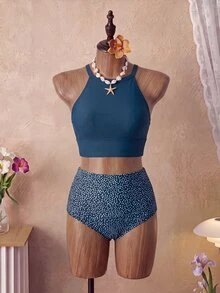Swim Basics Women's Random Print Tankini Swimwear Set Holiday Holiday Vacation Blue Polka Dot Summer Casual - Multicolor - View 2