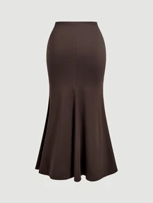 SHEIN MOD Plus Size New Autumn Backless Top And Skirts 2 Pieces Set, Suitable For Commuting And Street Style Versatile And Elegant Suit For Everyday Wear - Mocha Brown - View 9