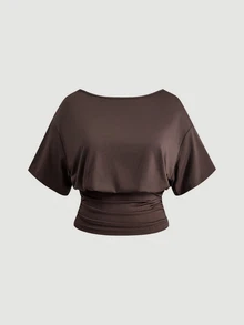 SHEIN MOD Plus Size New Autumn Backless Top And Skirts 2 Pieces Set, Suitable For Commuting And Street Style Versatile And Elegant Suit For Everyday Wear - Mocha Brown - View 12