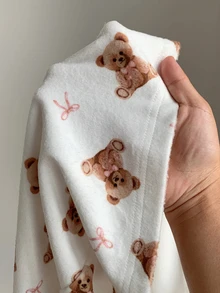 Comfortcana 女款法蘭絨小熊與蝴蝶結圖案印花長褲，秋季服飾，女款秋冬長褲，可愛小熊，基礎款，派對穿搭，節日穿搭 - 彩色 - 查看 8