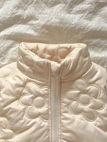 SHEIN Vintaside Kids 女嬰秋季無袖拉鍊簡約百搭輕量修身背心，適合冷季日常穿著、戶外、俱樂部、健身房，米白色牛仔女孩風 - 杏色 - 查看 4