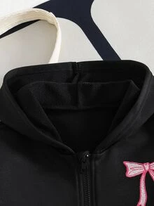 Tween Girl Long Sleeve Zip Up Hooded Black Jacket Halloween Autumn Fall School Career Day Cute Cool Girl - Black - View 7