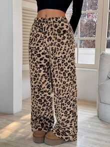 SHEIN Tall CURVE Plus Size Autumn Leopard Print Warm Pants Formal Vacation Beige Casual Lounge - Brown - View 6