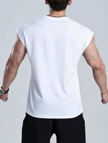 GymBeat Tank Top Tanpa Lengan Minimalis dengan Garis Reflektif untuk Kebugaran Pria, Kaos Olahraga untuk Latihan Otot, Lari, Gaya Sporty - Putih - View 2