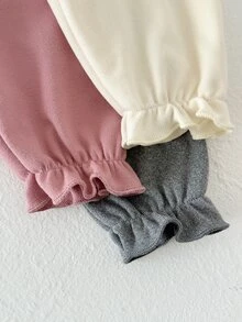SHEIN 6pcs Baby Girls Romper + Pants Cute Sweet Pink Ivory Grey Ruffle Flutter Heart Bow Long Sleeve Regular Birthday Party Fall Holiday Frill - Dusty Pink - View 7