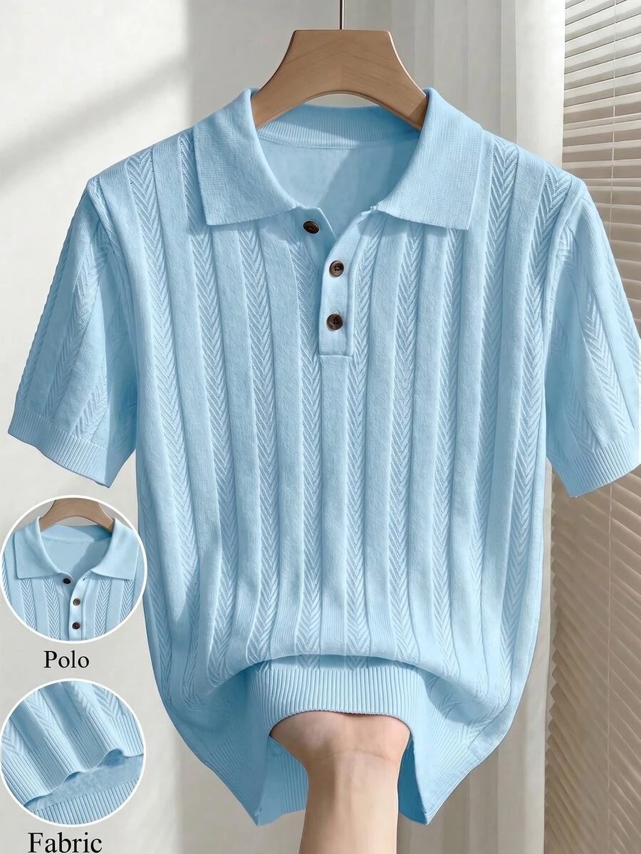 RONVEXI European And American Blogger Style Fashion Design Mature Casual Men's Pullover Knit Top Light Blue Teachers' Day Formal Office House Vacation Summer - Blue - View 1