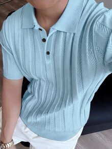 RONVEXI European And American Blogger Style Fashion Design Mature Casual Men's Pullover Knit Top Light Blue Teachers' Day Formal Office House Vacation Summer - Blue - View 4