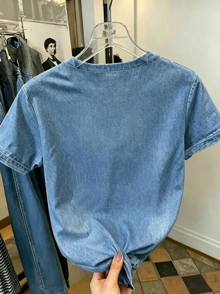 Resyla [Denim Effect] 女款卡通印花圓領休閒短袖T恤，夏季 - 彩色 - 查看 2